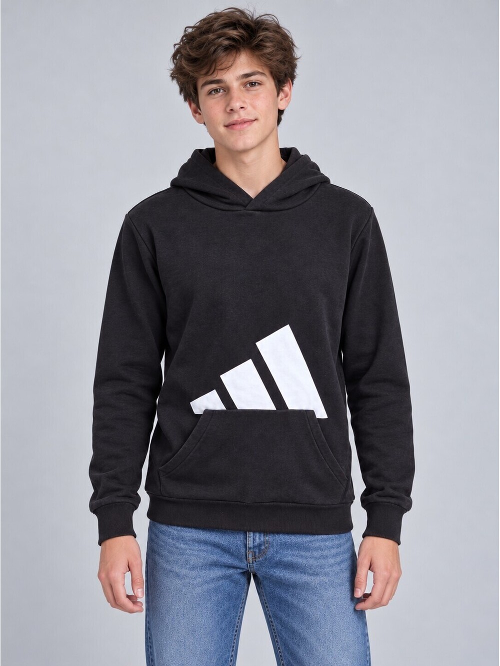 Adidas Black Big Logo Hoodie Youth XL 15–16 | Sporty Streetwear